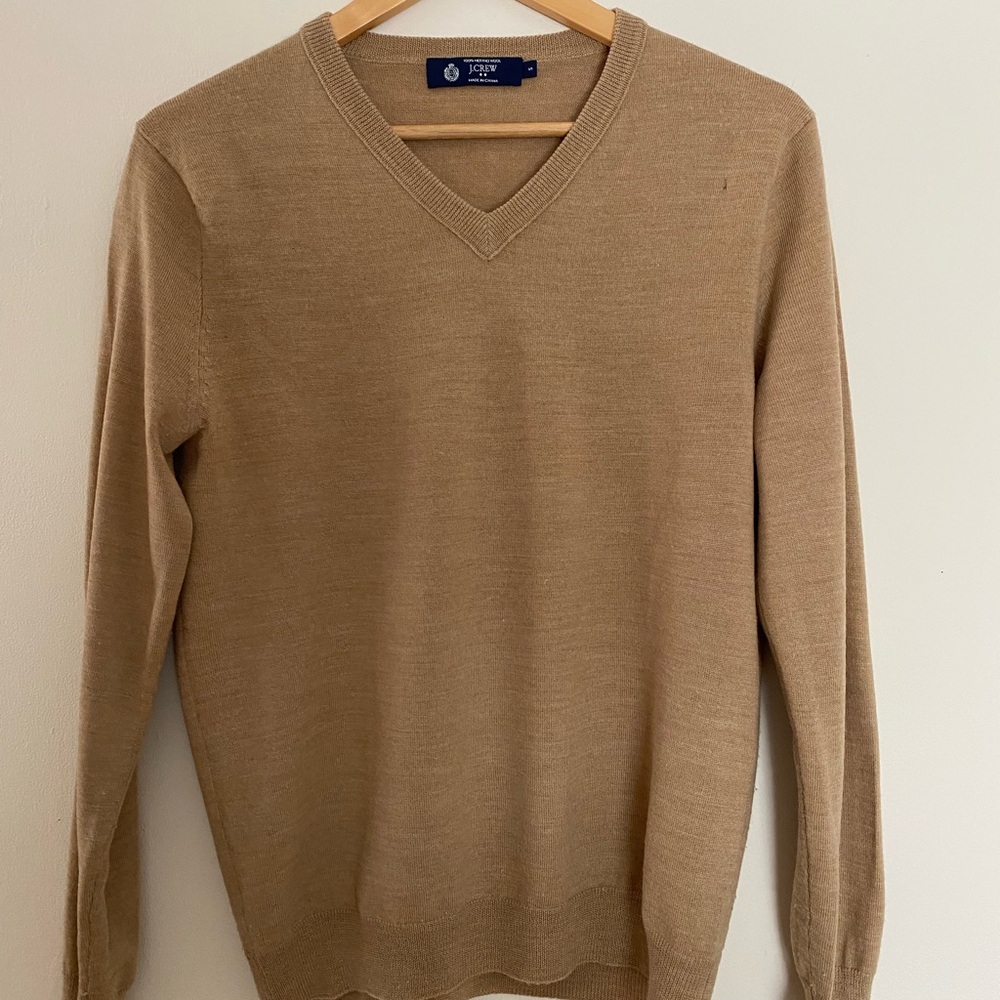 J Crew Men's Camel Merino Wool V-Neck Sweater